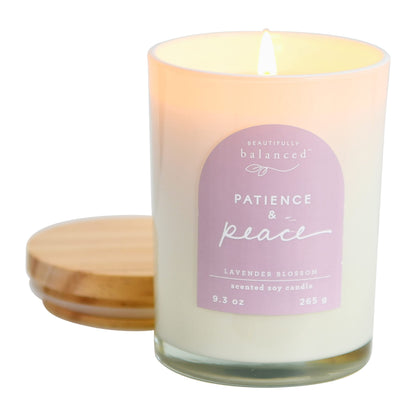Beautifully Balanced Scented Lidded Glass Soy Candle, Patience + Peace 9.3 oz.