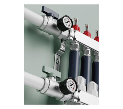 6 Loop Stainment Steel Manifold for Radiant Heat with Flow Meters, 1/2" Inch Compression Fittings, for Hydronic Infloor Heating System