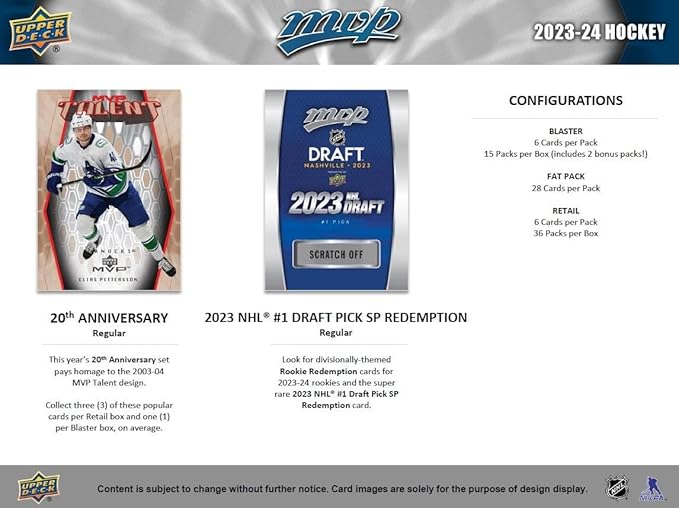 Upper Deck 2023-24 MVP Hockey Blaster Box (15 Packs of Hockey Cards)