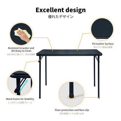 BOOSDEN Foldable Table and Chair Set, Folding Card Table and Chairs, Portable Table with Chairs for Indoor Outdoor, Tables Chair Set Space-Saver for Dining, Game, Camping, Apartment, 2 Pack, Black