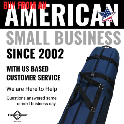 CaddyDaddy First Class Military Grade Ballistic Nylon Travel Cover with EVA Dense Foam Top Padding 2 Year Full Replacement Coverage Self Standing Base XL Wheels Case for Transporting Clubs on Airlines