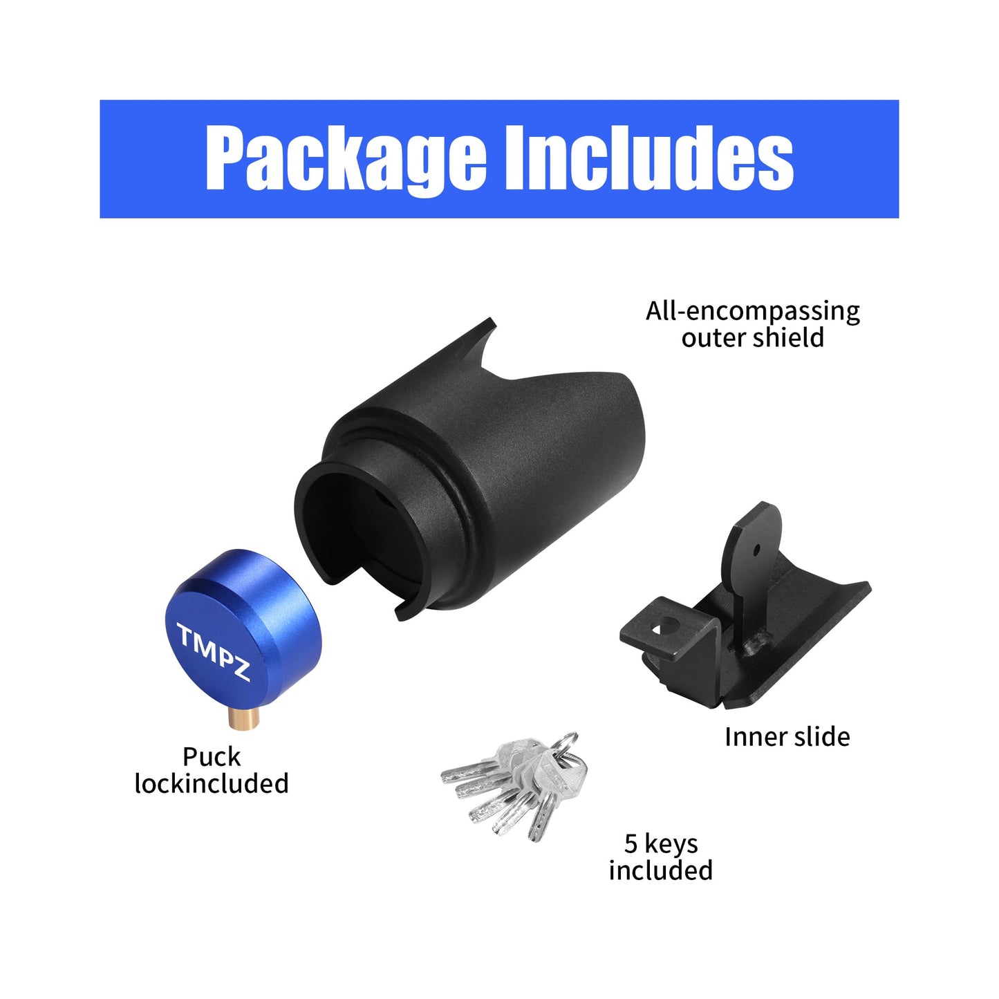 TMPZ Upgraded Heavy Duty Steel Trailer Hitch Lock for Most 2 Inch Couplers – Coupler Lock Secures Safety Chains, Anti-Theft Weatherproof Protection for RV, Pickup, Camper & Utility Trailers (Blue)