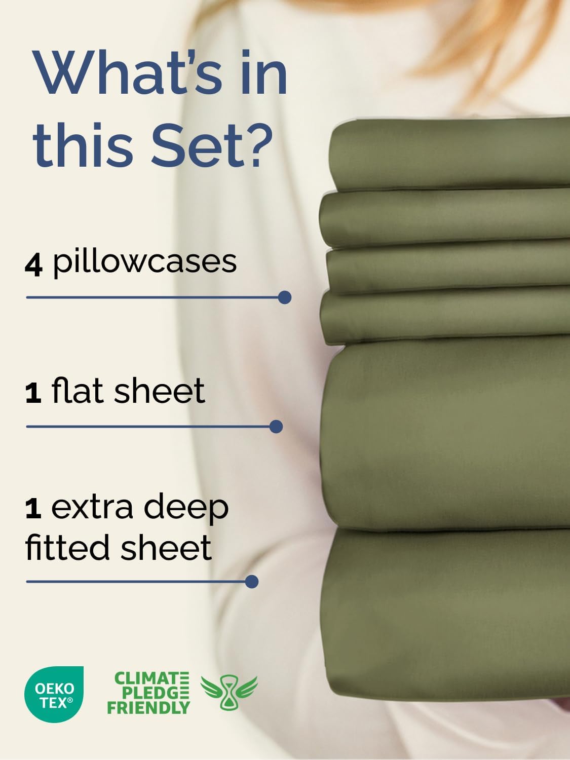 Skiennix Extra Deep Queen Sheet Set - 6 Piece Breathable Cooling Bedding - Soft Wrinkle-Free Sage Green
