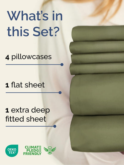 Skiennix Extra Deep Queen Sheet Set - 6 Piece Breathable Cooling Bedding - Soft Wrinkle-Free Sage Green