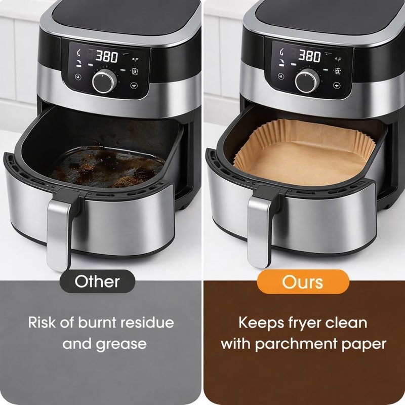 Disposable Air Fryer Parchment Liners, 50 Count Square Nonstick Inserts, Prevent Sticking & Grease Buildup