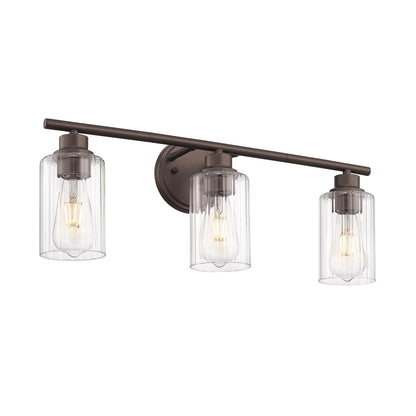 Emliviar 3-Light Vanity Light Fixture, Oil Rubbed Bronze, Fluted Ripple Glass, 23.5 Inch, Model YE295B-3W ORB