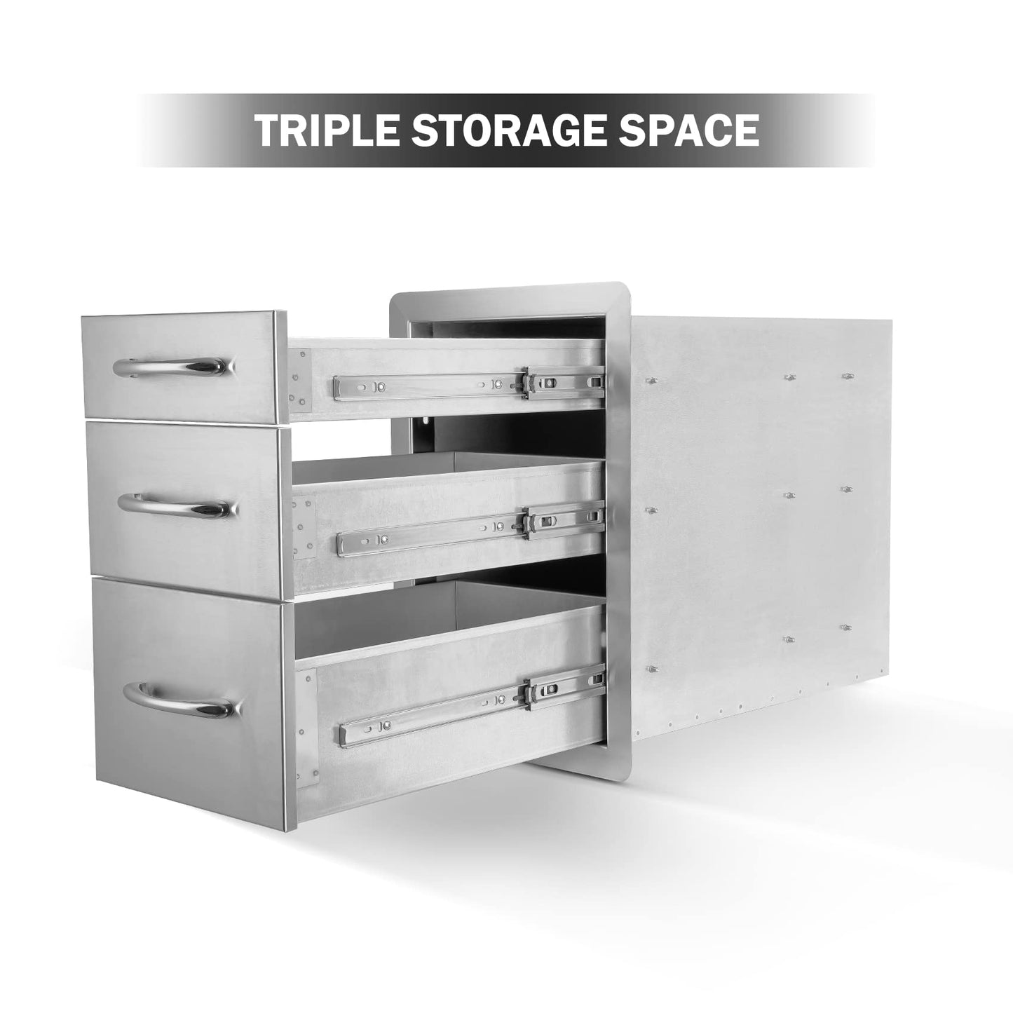 Stanbroil Outdoor Kitchen Drawers Stainless Steel - 15W x 21.5H x 23D Inch, Triple Access Drawer Flush Mount for Outdoor Kitchen or BBQ Island