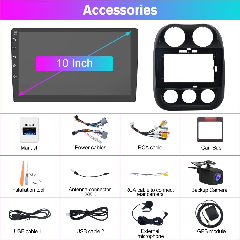 Solvitek Car Radio Stereo for Jeep Compass Patriot 2010 2011 2012 2013 2014 2015 2016, Android 15, [4Core+64GB] 10.1 inch Touch Screen Upgrade, CarPlay/Android Auto/SWC/Bluetooth/WiFi/Backup Camera