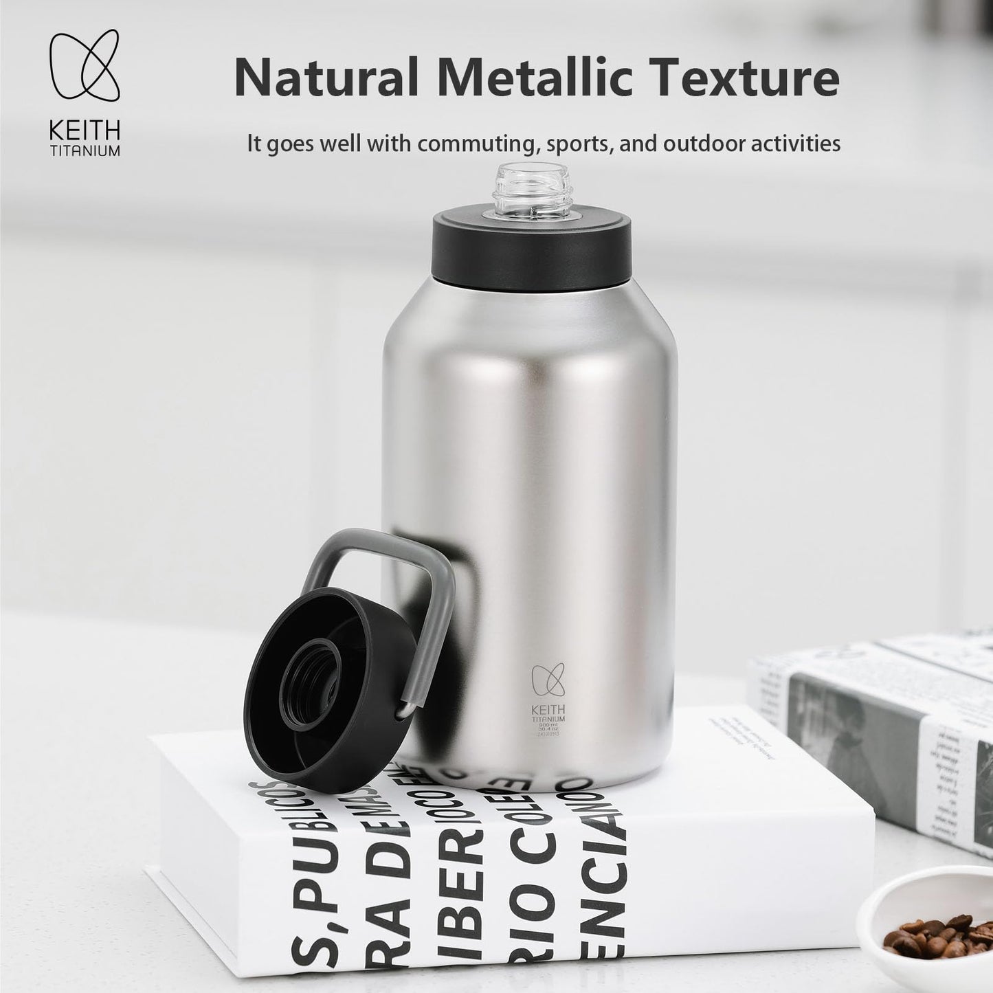 KEITH Titanium Vacuum Insulated Water Bottle, 30.43 fl oz (900 ml), Lightweight Large Capacity Double Walled Hot Travel Flask for Outdoor Camping (Ti3105)