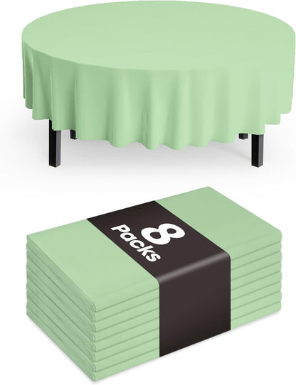 Pureegg Disposable Round Table Cloths - 84'' Sage Green, Leakproof & Sturdy, 8 Pack for Easter Parties