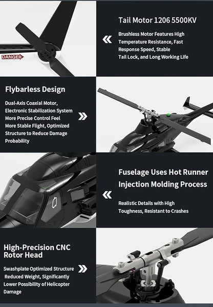 Hanll YUXIANG F02S 1:34 Scale 8CH GPS RC Helicopter – RTF Air-Wolf Replica with Dual Brushless Motors Telemetry Transmitter Optical Flow Metal Servo for Advanced Hobbyists—3 Batteries