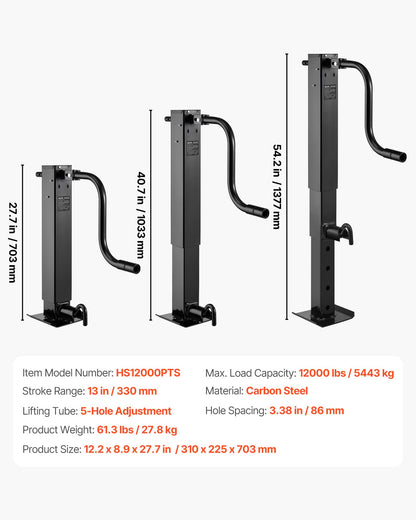 VEVOR Heavy-Duty Trailer Jack, 12,000 lbs Load Capacity, Sidewind Square Direct Weld-on Trailer Jack with Handle Crank, Adjustable Drop Leg, 26-Inch Travel for Lifting RV, Utility, Yacht Trailers