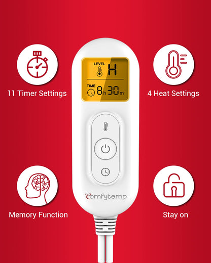 Comfytemp 12V/24V Car Electric Blanket for Back Pain Relief, 4 Heat Settings, 11 Auto-Off, Portable Mini Travel Blanket for Back Pain, Neck, Shoulders and Cramps Relief, 12" x 24" Washable