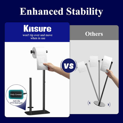 Kitsure Toilet Paper Holder - Free Standing, Rustproof Design for 4 Rolls, Non-Slip Stable Base | Black Medium