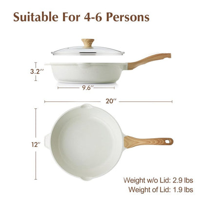 SENSARTE Nonstick Ceramic Saute Pan 12-Inch, 5QT Non-toxic Deep Frying Pan Skillet with Lid, Healthy No Teflon Cookware, Stay Cool Handle, Induction Compatible, PFAS Free