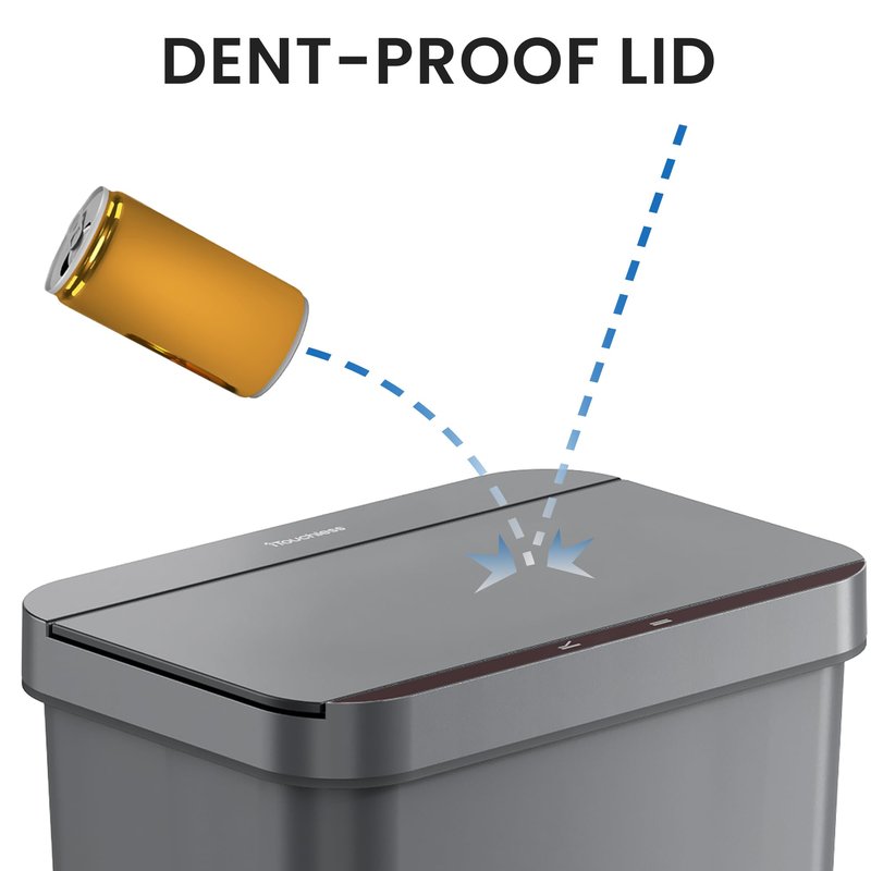 iTouchless Prime 13.2 Gallon Sensor Trash Can, Durable Dent-Proof Construction, Slim and Space-Efficient Automatic Bin Great for Kitchen, Home, Office, Business, Garage, Gray Color Plastic