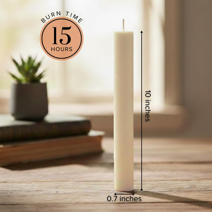 Simply Soson Ivory Flat Top Dinner Candles – Elegant 10-Inch Taper Candlesticks, Long-Lasting Unscented Wax, Dripless, Set of 8, for Household Dinner Parties, Events, and Home Decor, Cotton Wick