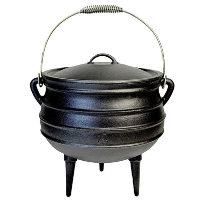 12 Quart Cast Iron Dutch Oven Cauldron Pot - Camping Cookware with Lid - Pre-Seasoned Heavy-Duty Potjie for Stews, Soups, Braising, and Frying Over Fire Pit Grill or Camp Stove