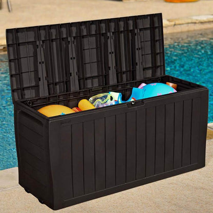 Suncast 22 Gallon Small Resin Storage Seat, Java, SSW600J & Keter Marvel Plus 71 Gallon Resin Outdoor Box for Patio Furniture Cushion Storage, Brown