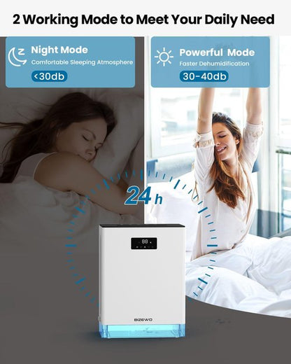 BIZEWO Dehumidifier - Quiet 980 Sq.Ft Home Unit with 101 Oz Tank, Auto Shut Off & 7 Color Ambient Light