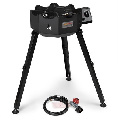 ONLYFIRE GRILLS Portable Gas Burner with Adjustable Removable Legs, Propane Camping Stove for Backyard RV Tailgating Outdoor Cooking, for Wok, Skillet, Frying Pan, Pot, 4FT Hose, 65000BTU, GS301