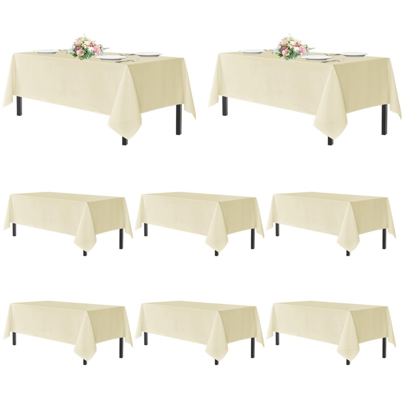 sancua Beige Tablecloths for 6 Foot Rectangle Tables, 8 Pack - Washable Polyester Fabric Table Cloth for Wedding Party, Birthday, Banquet Reception, 54x108 Inch Ivory