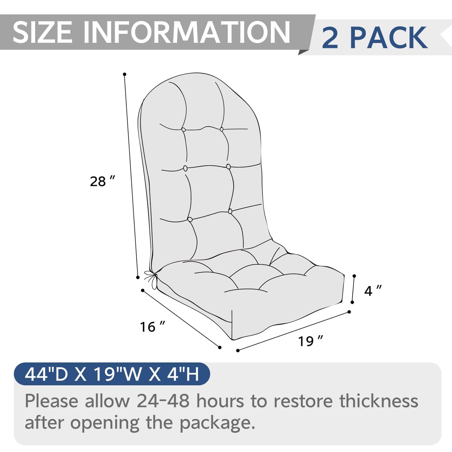 TWLEAR Indoor/Outdoor Adirondack Chair Cushions 44 x 19 x 4 Inch, Tufted Outdoor Rocking Chair Cushion, Anti-Slip High Back Patio Chair Cushions, Set of 2, Paisley Multi