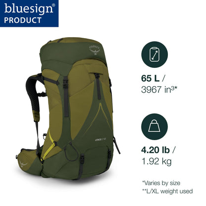 Osprey Atmos AG LT 65L Men's Backpacking Backpack, Night Shift/Scoria Blue, L/XL
