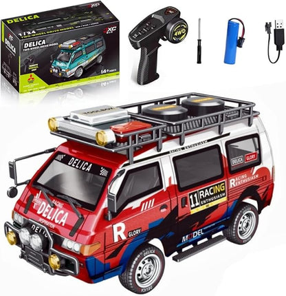 1:24 Scale RC Delica Van with Gearbox &amp Headlights 2.4Ghz Full Proportional 4WD RC Model Vehicle Remote Control Car for Adults &amp Hobbyists