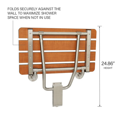 Seachrome 24-inch x 15-inch in ADA Folding Wall Mount Bathroom Shower Seat Bench, Teak Phenolic Seat