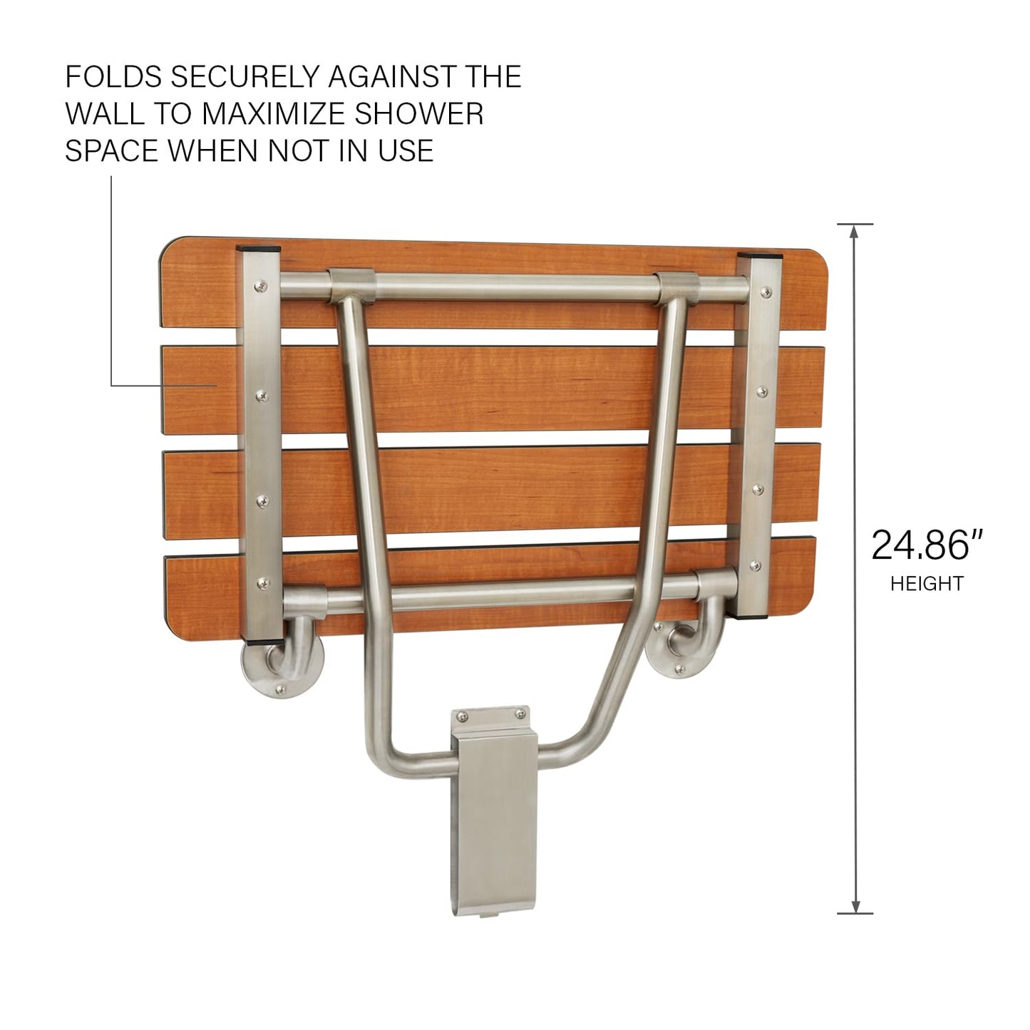 Seachrome 18-inch x 15-inch in ADA Folding Wall Mount Bathroom Shower Seat Bench, Teak Phenolic Seat