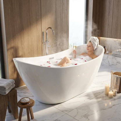 Garvee 67" Acrylic Freestanding Bathtub, Modern Deep Soaking Tub, cUPC Certified Free Standing Tub, Chrome Drain/Overflow, White Acrylic, Sky White