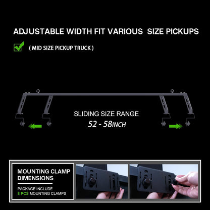 IIIREENO Overland Bed Bar for Mid-Size Trucks/Compatible with Retractable Hard Tonneau Cover, Soft Cover/No Drilling