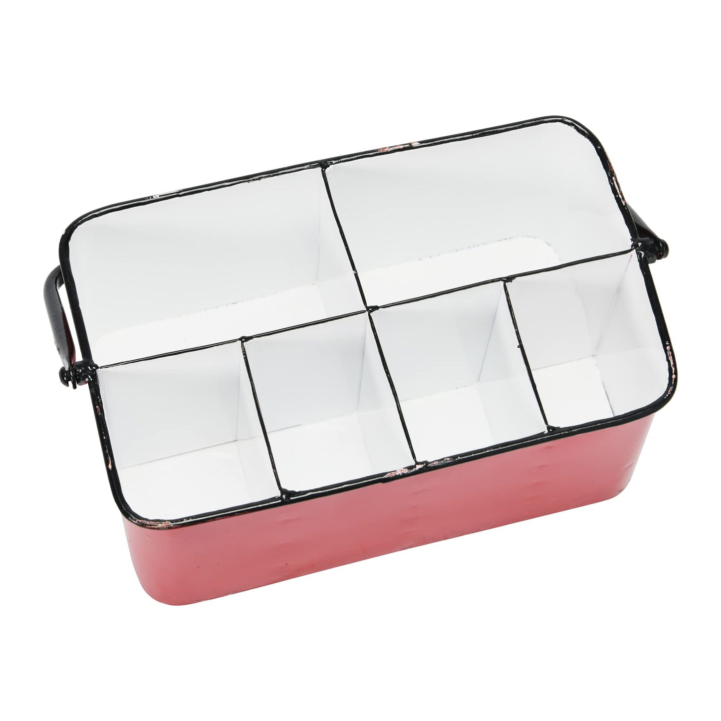 Creative Co-Op Farmhouse Metal Storage Caddy with 6 Compartments and Handle, Distressed Red and White