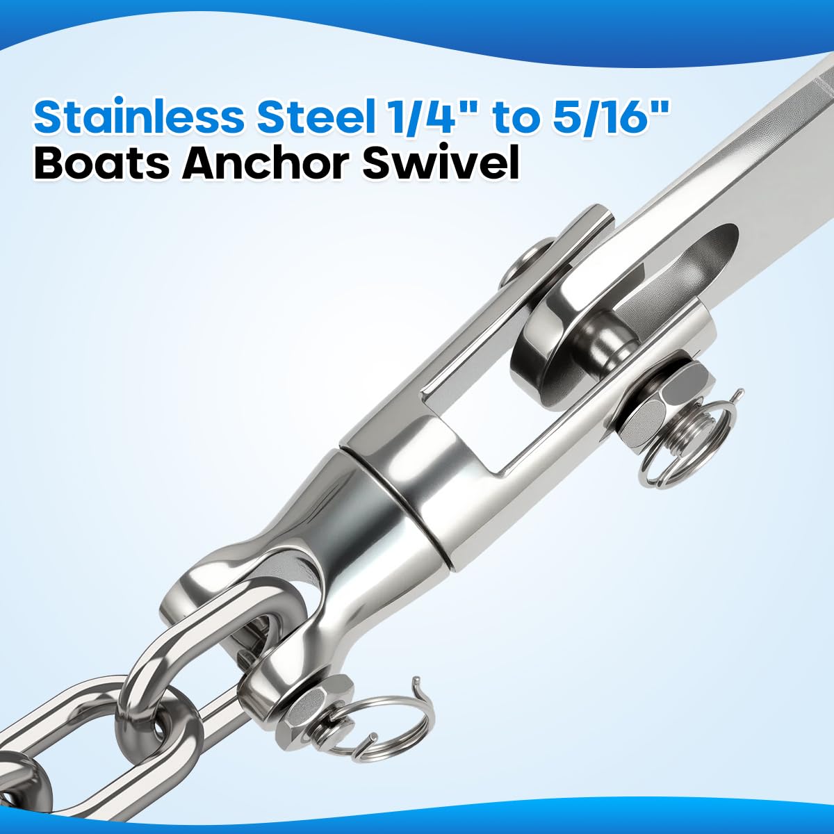 FUCNEN Windlass Anchor Rode, 1/2" Anchor Rope/line 100ft with 1/4" Anchor Chain 10ft and Swivel Connector, G4 316 Stainless Steel Short-Link Marine Chain with 3-Strand Nylon Rope