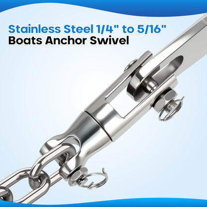 FUCNEN Windlass Anchor Rode, 1/2" Anchor Rope/line 100ft with 1/4" Anchor Chain 10ft and Swivel Connector, G4 316 Stainless Steel Short-Link Marine Chain with 3-Strand Nylon Rope