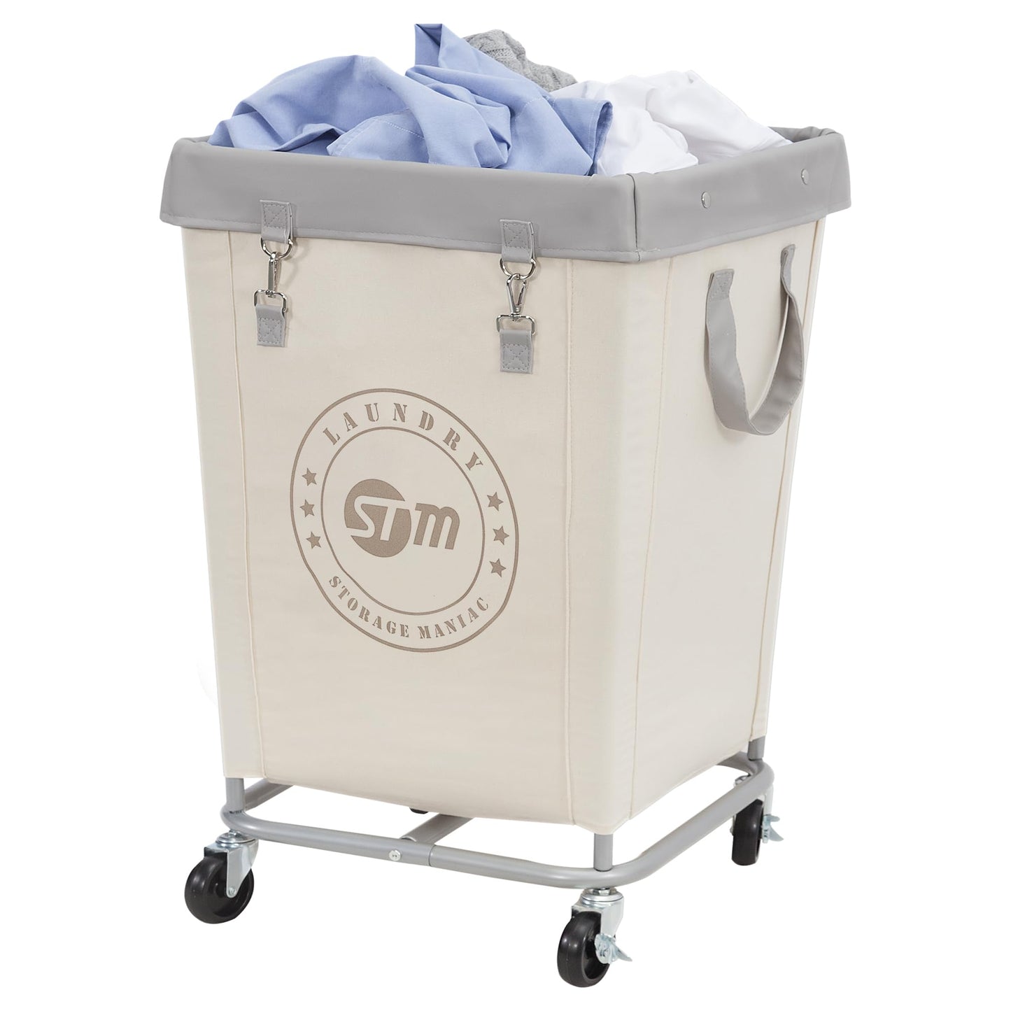STORAGE MANIAC Umbrella Drying Rack and Medium Industrial Laundry Cart Set - Streamlined Laundry Solution with High Capacity and Extra Accessories for Efficient Washing, Drying, and Storage