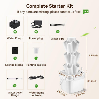 BAOSHISHAN Hydroponic Growing System, 15 Pods Vertical 3 Tiers Hydroponic Tower, Countertop Hydroponic Garden Tower for Kitchen Windowsill Herb Vegetable