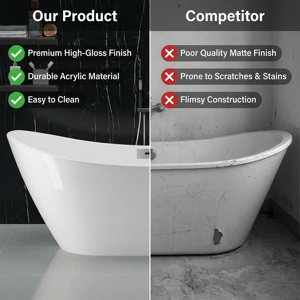 Garvee 67" Acrylic Freestanding Bathtub, Modern Deep Soaking Tub, cUPC Certified Free Standing Tub, Chrome Drain/Overflow, White Acrylic, Sky White