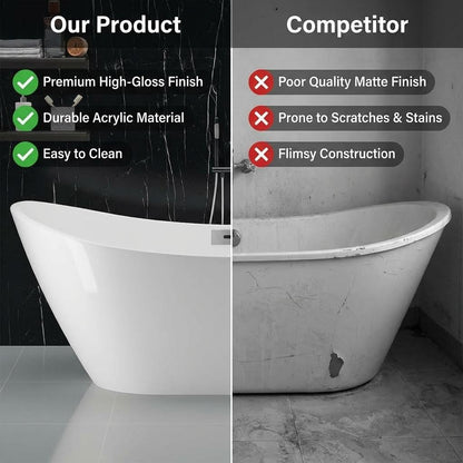 Garvee 67" Acrylic Freestanding Bathtub, Modern Deep Soaking Tub, cUPC Certified Free Standing Tub, Chrome Drain/Overflow, White Acrylic, Sky White