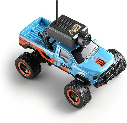WL 1/64 FPV RC Car with Camera APP Auto-Pairing Mini RC Truck with Remote Controller 3-Speed Modes Gyroscope Remote Control Off-Road Truck for Adults