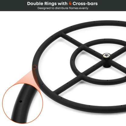 Stanbroil Natural Gas Fire Pit Burner Ring Installation Kit, Black Steel, 18-inch