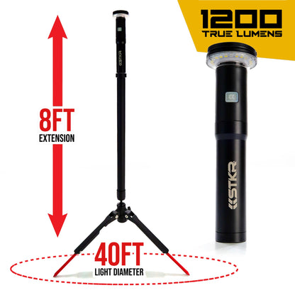 STKR Concepts FLI PRO Telescoping Area Light - 8 Foot extention + Removable Flashlight, Black, (12679)