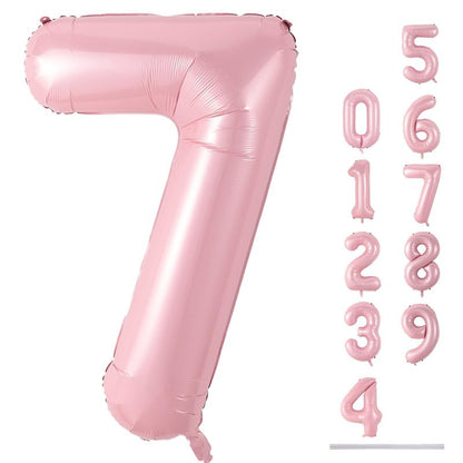 Light Pink Foil Balloon Number 7, 40'' Giant Self Inflating Number Balloons Set 0-9, Large Pastel Pink Number 7 Helium Balloon for Girls 7th Birthday Princess Party Decorations Supplies