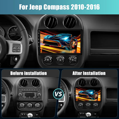Car Radio for Jeep Compass Patriot 2010-2016, 10.1 inch Touch Screen Android 13 2G RAM 64G ROM Carplay/Android Auto/Mirror Link/SWC/Bluetooth/WiFi AHD Backup Camera