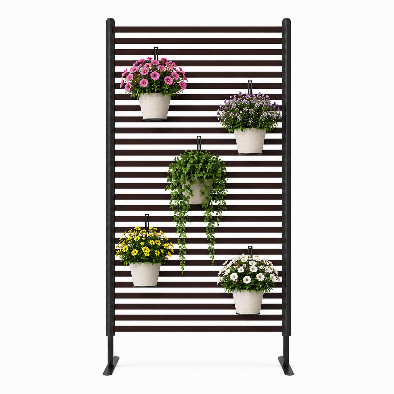 Metal Outdoor Privacy Screen Freestanding, 3 ft W x 6 ft H Rustproof Steel Pipes and Slats Panels, Decoative Privacy Screen Fence Panels Freestanding for Outside Patio Garden Backyard, Brown