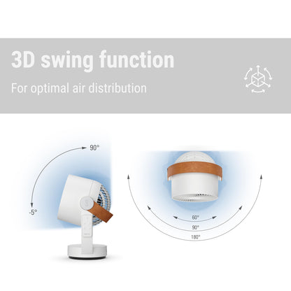 Stadler Form 3D air circulator Leo, fan with horizontal and vertical swing mode, wide range of up to 26 feet, white with remote control