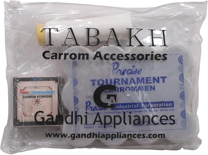 T TABAKH Precise Select 8mm Carrom Board with Coins Striker and Powder Black 4 Players Ages 13 and Up