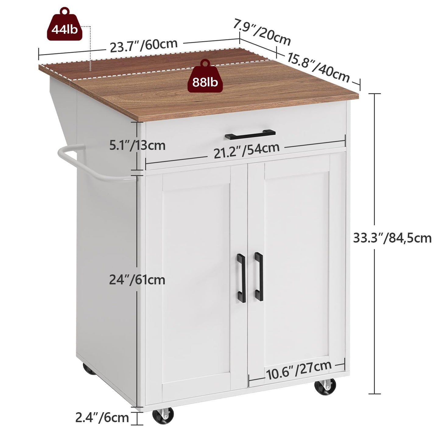 MAHANCRIS Folding Countertop Kitchen Island Cart and 4-Tier Rotating Bookshelf Bundle, Kitchen Island Table with Towel Rack, Spinning Bookshelf Tower, for Living Room, Study, KIBZ12501-BKWT6401