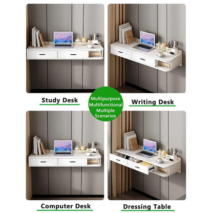 Sxlawesom Wall Mounted Desk, Floating Vanity Makeup Table with Drawer, Space-Saving Wall Organizer Computer Desk for Home Office(White Gray,60x40x25cm)